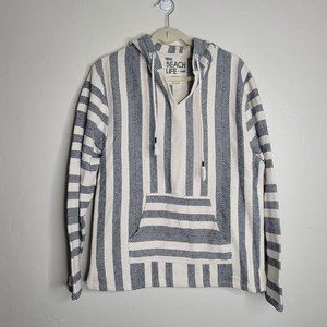 Beach Life by Ladra Poncho Style Hoodie Striped V-Neck Casual Large